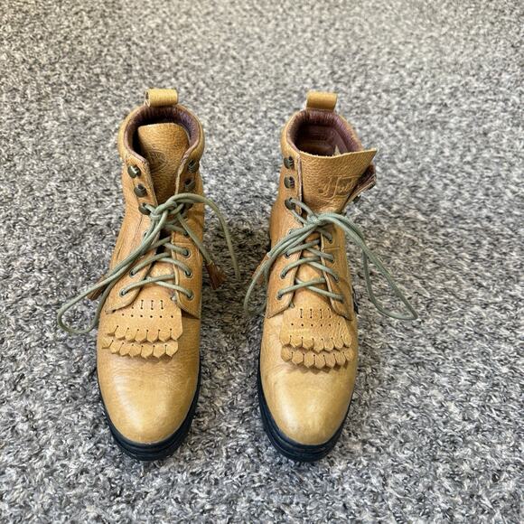 Vintage Justin Roper Tan Brown Leather Lace Up Boots 7.5 B Kiltie Boho Y2K 90s - Picture 8 of 8
